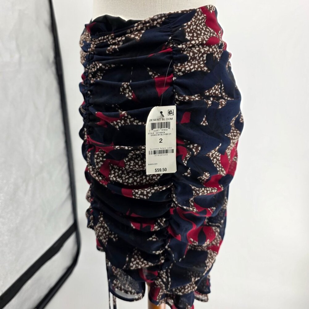 Bar III Womens Ruched Mini Skirt Size 2 Floral Print Polyester Blend - Picture 5 of 12